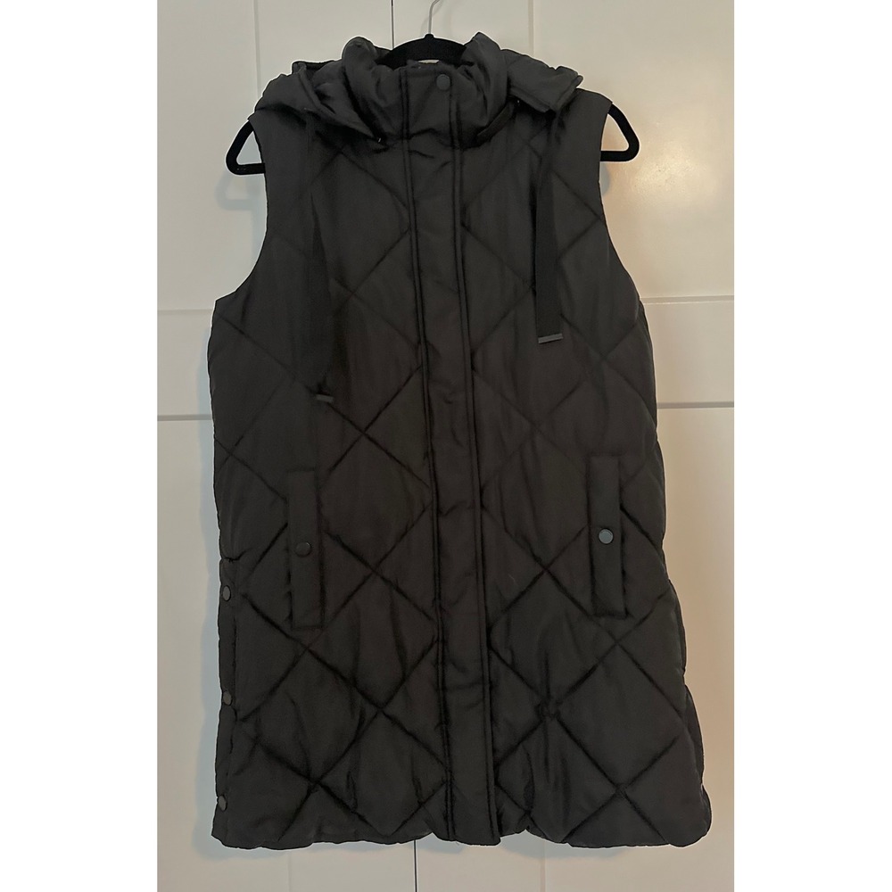 Weatherproof Black Longline Quilted Vest Hooded Fleece Lined Puffer Medium